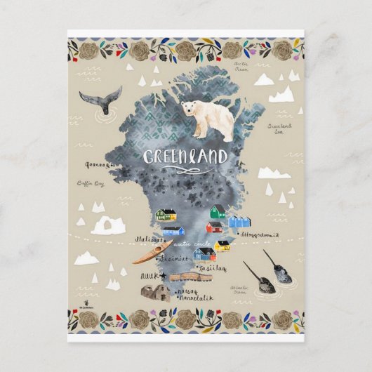 "Groenland: 13 ct./hedendaags - Handschilderwerk Briefkaart (Voorkant)