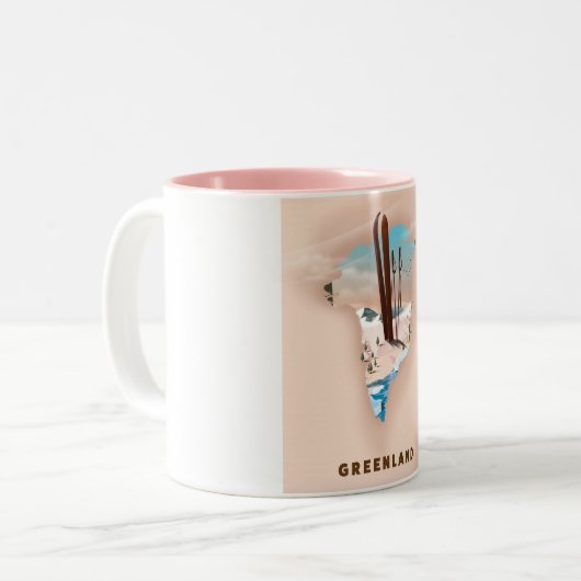 Groenland Afbeelding van kaartreisposter. Tweekleurige Koffiemok (Voorkant links)