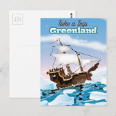 Groenland Cartoon reisposter print. Briefkaart (Voorkant / Achterkant)