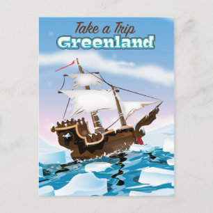 Groenland Cartoon reisposter print. Briefkaart