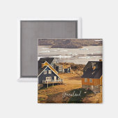 Groenland dorp, schilderachtig foto magneet (Voorkant / Achterkant)
