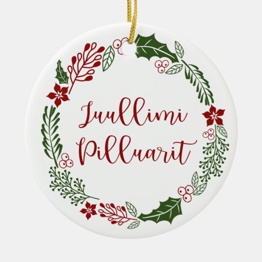 Groenland Kerst met kerst Wreath Juullimi Pilluari Keramisch Ornament (Voorkant)
