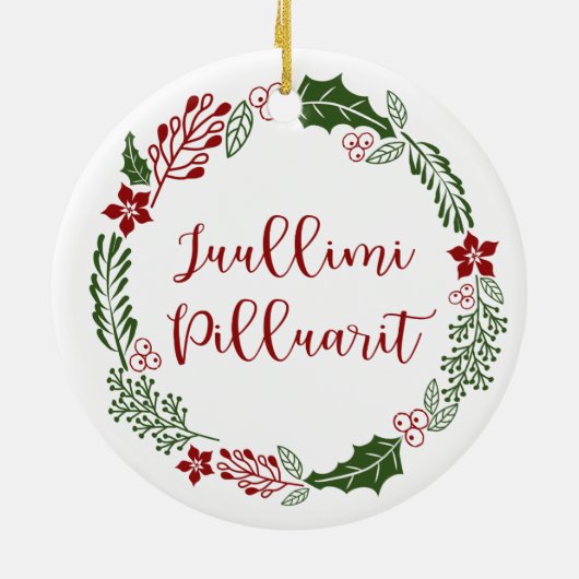 Groenland Kerst met kerst Wreath Juullimi Pilluari Keramisch Ornament (Achterkant)