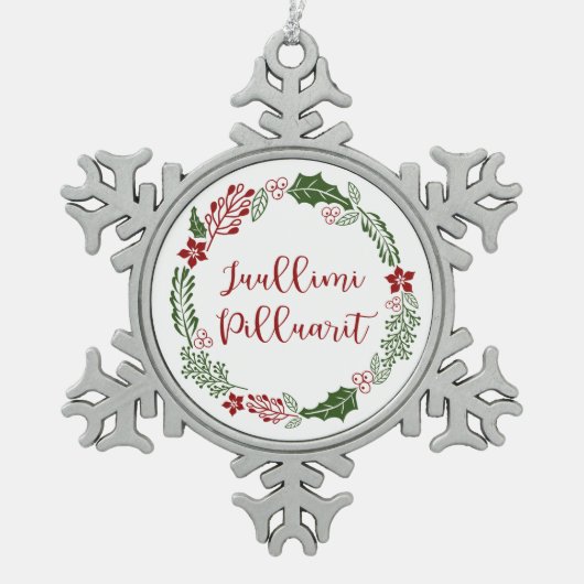 Groenland kerst met kerstmis, Juullimi Pilluari Tin Sneeuwvlok Ornament (Voorkant)