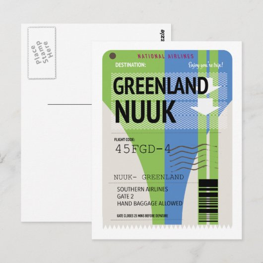 Groenland Nuuk reis ticket Briefkaart (Voorkant / Achterkant)