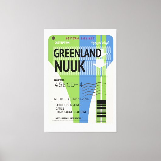 Groenland Nuuk reis ticket Canvas Afdruk (Voorkant)