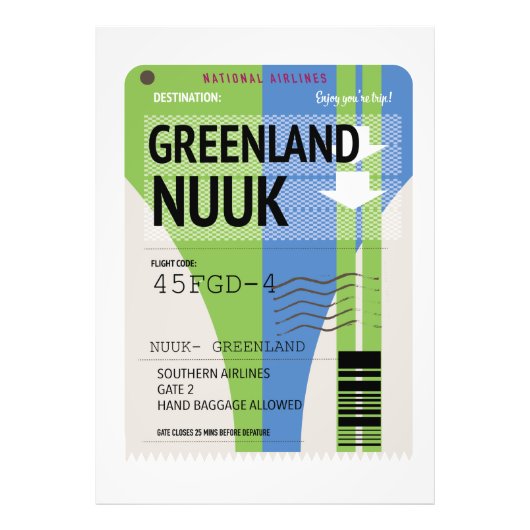 Groenland Nuuk reis ticket Foto Afdruk (Voorkant)