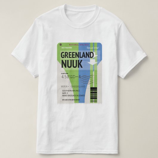 Groenland Nuuk reis ticket T-shirt (Design voorkant)