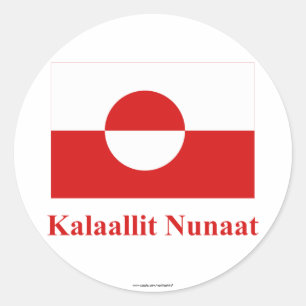 Groenlandse vlag met naam in Kalaallisut Ronde Sticker