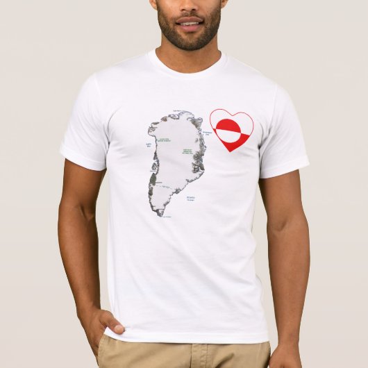 Groenlandse vlaggenheart en kaart T-shirt (Voorkant)