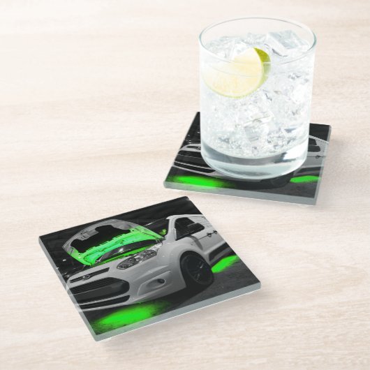 groenlichtwagen glazen onderzetter (Schuin)