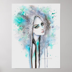 Groenogige Geest 12 x 16 Abstract Fantasie Portret Poster