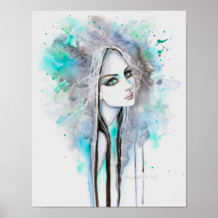 Groenogige Geest Abstract Fantasie Portret Poster