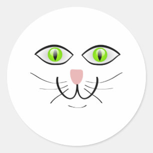 Groenogige kat gezicht Cartoon Ronde Sticker