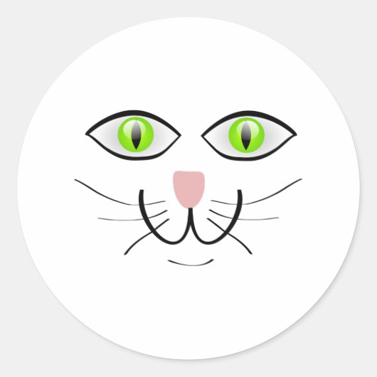 Groenogige kat gezicht Cartoon Ronde Sticker (Voorkant)