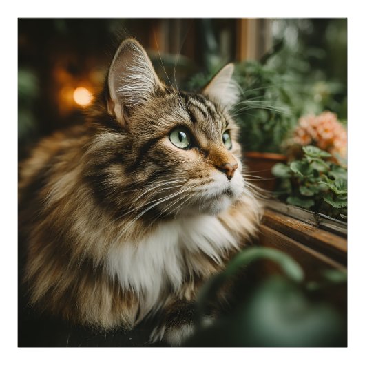 Groenogige Pluizige Lapjeskat Foto Afdruk (Voorkant)