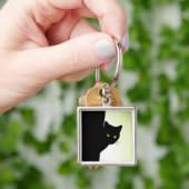 Groenogige Zwarte Kat Sleutelhanger (Hand)