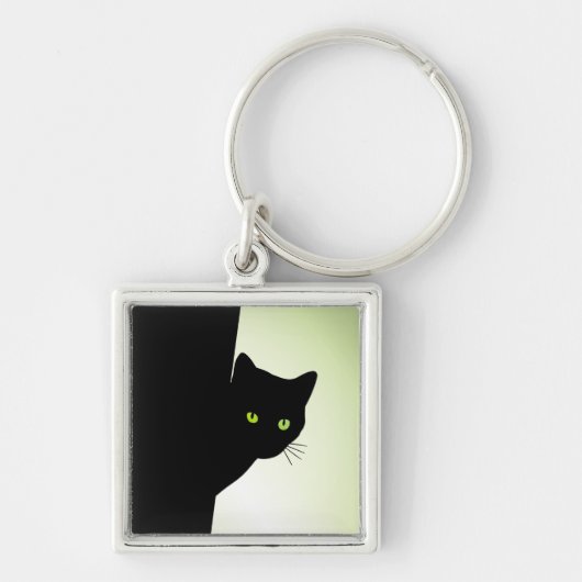 Groenogige Zwarte Kat Sleutelhanger (Voorkant)
