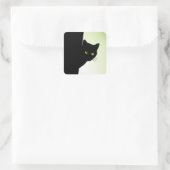 Groenogige Zwarte Kat Vierkante Sticker (Tas)