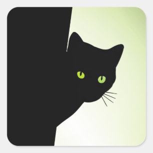 Groenogige Zwarte Kat Vierkante Sticker