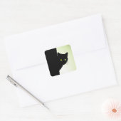 Groenogige Zwarte Kat Vierkante Sticker (Envelop)