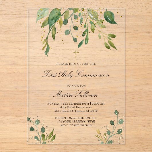 groenontwerp | Eerste communie Acryl Uitnodigingen (Voorkant)