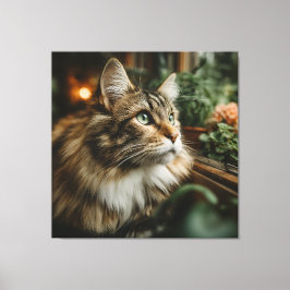 Groenoog Fluffy Tabby Canvas Afdruk