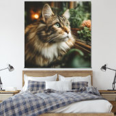Groenoog Fluffy Tabby Canvas Afdruk (Insitu (Slaapkamer))