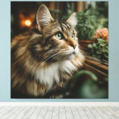 Groenoog Fluffy Tabby Canvas Afdruk (Insitu (Houten vloer))