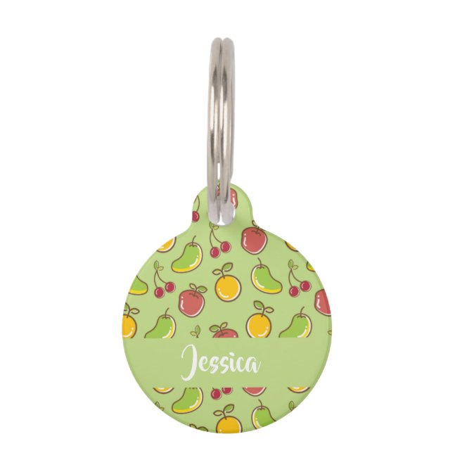 Groenpatroon verse zomervruchten huisdierpenning (Voorkant)