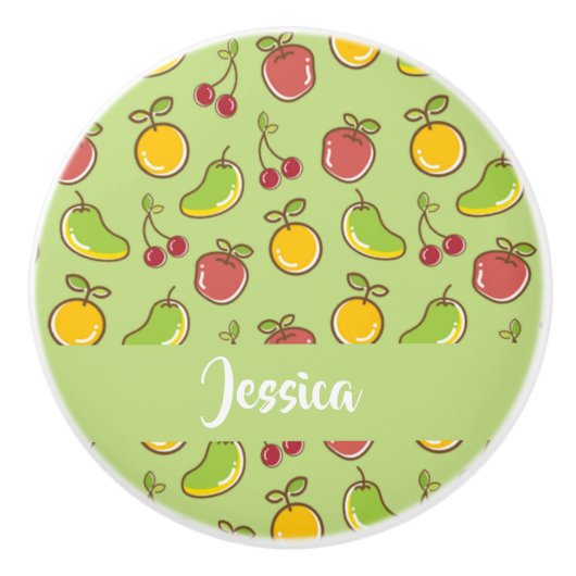 Groenpatroon verse zomervruchten keramische knop (Voorkant)