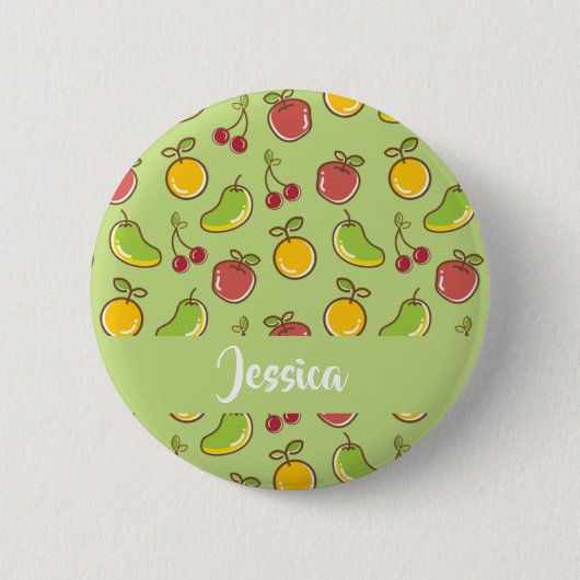 Groenpatroon verse zomervruchten ronde button 5,7 cm (Voorkant)