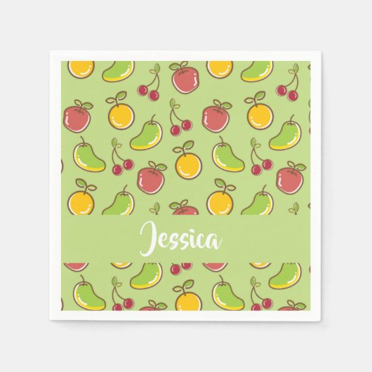 Groenpatroon verse zomervruchten servet (Voorkant)