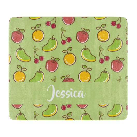 Groenpatroon verse zomervruchten snijplank (Voorkant)