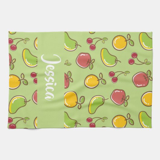 Groenpatroon verse zomervruchten theedoek (Horizontaal)