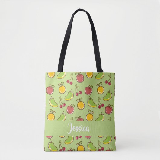 Groenpatroon verse zomervruchten tote bag (Voorkant)