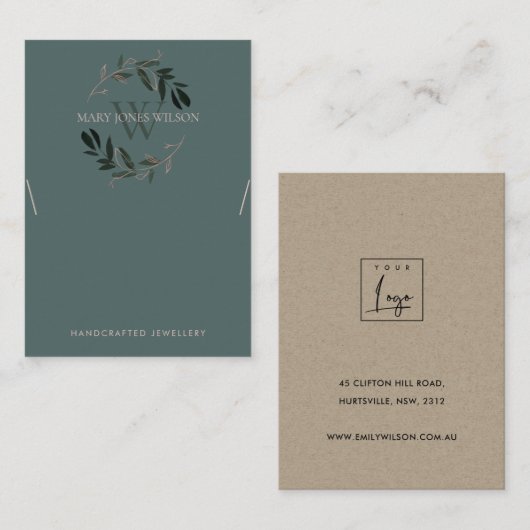 GROENPINK FOLIAGE MONOGRAM KETTING DISPLAY LOGO VISITEKAARTJE (Voorkant / Achterkant)