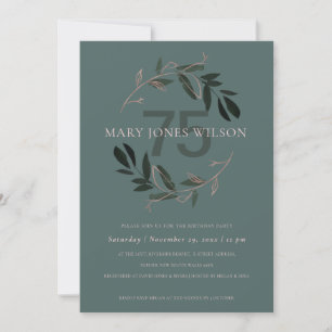 GROENPINK FOLIAGE WREATH ANY LEEF 75 BIRTHDAY KAAR BEDANKKAART