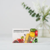 Groente en pasta op tafel visitekaartje (Staand voorkant)