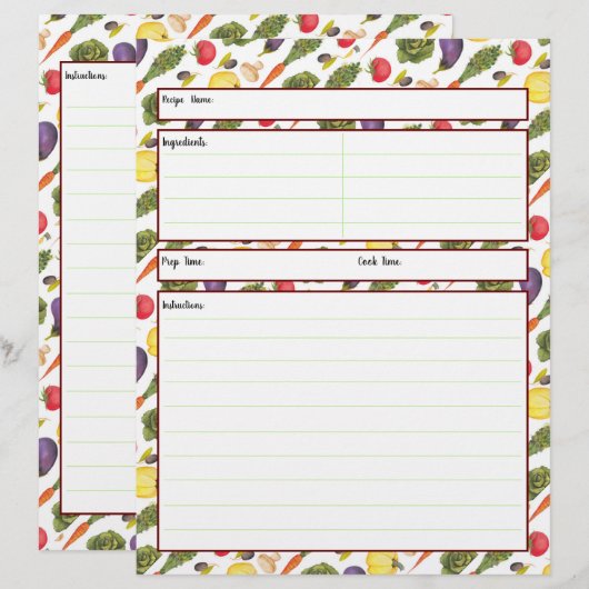 Groente Receptblad (Voorkant / Achterkant)