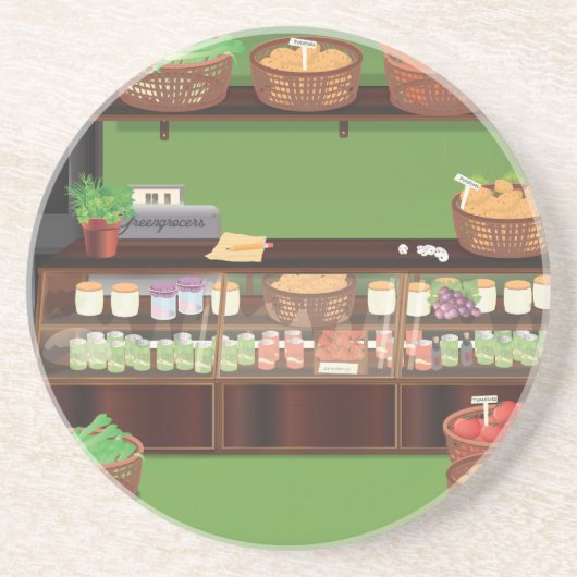 Groenteboeren Winkel Zandsteen Onderzetter (Voorkant)
