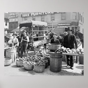 Groentemarkt, 1908. Oude foto Poster