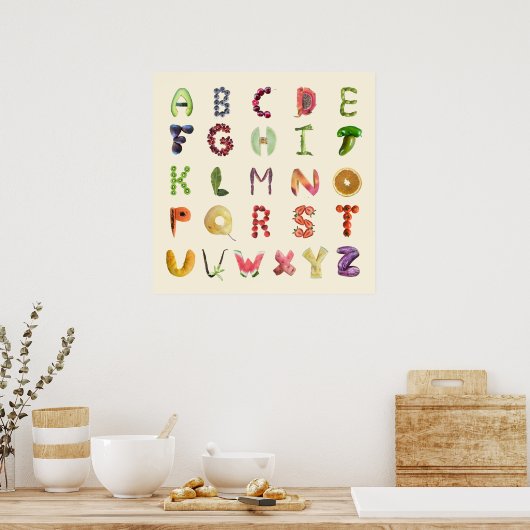 Groenten en fruit Alphabet Art - gezonde voedingsm Poster (Keuken)