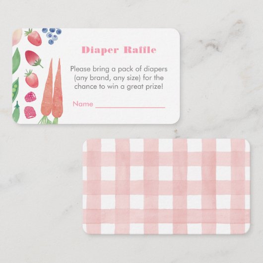 Groenten en fruit Baby shower Luierraffel Informatiekaartje (Voorkant / Achterkant)
