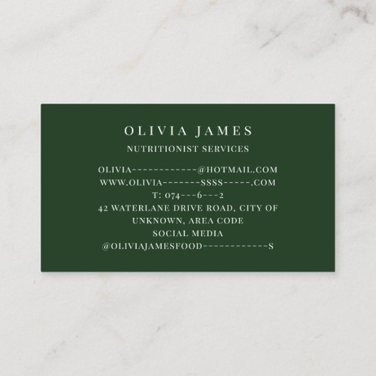 Groenten en fruit Boer Voeding Diëtist Visitekaartje (Achterkant)