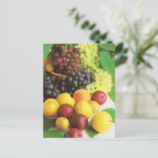 Groenten en fruit, druiven en pruimen briefkaart (Staand voorkant)