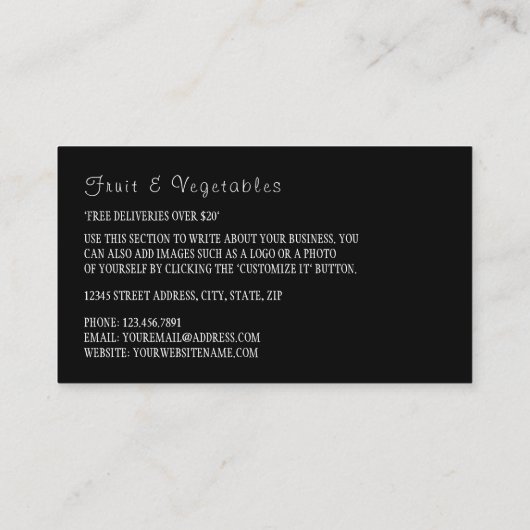 Groenten en fruit, Groenmolen Visitekaartje (Achterkant)