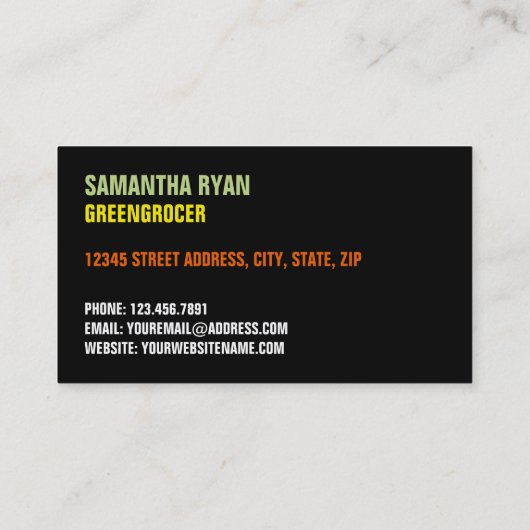 Groenten en fruit, groenteboeren Visitekaartje (Achterkant)