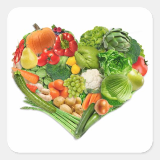 Groenten en fruit - Hart - Vegan Vierkante Sticker (Voorkant)