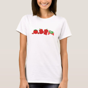 Groenten en fruit in de kleur rood t-shirt